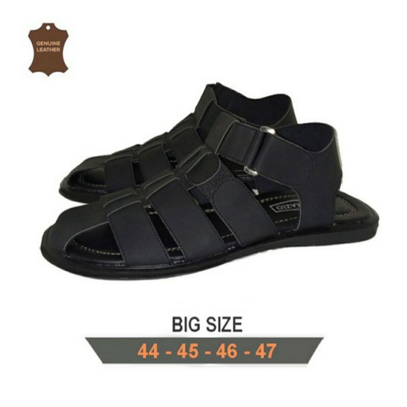 Sandal Flat Big Size Pria 44-47 / Sendal Sepatu Kulit Asli Bapak2 Coklat, 45