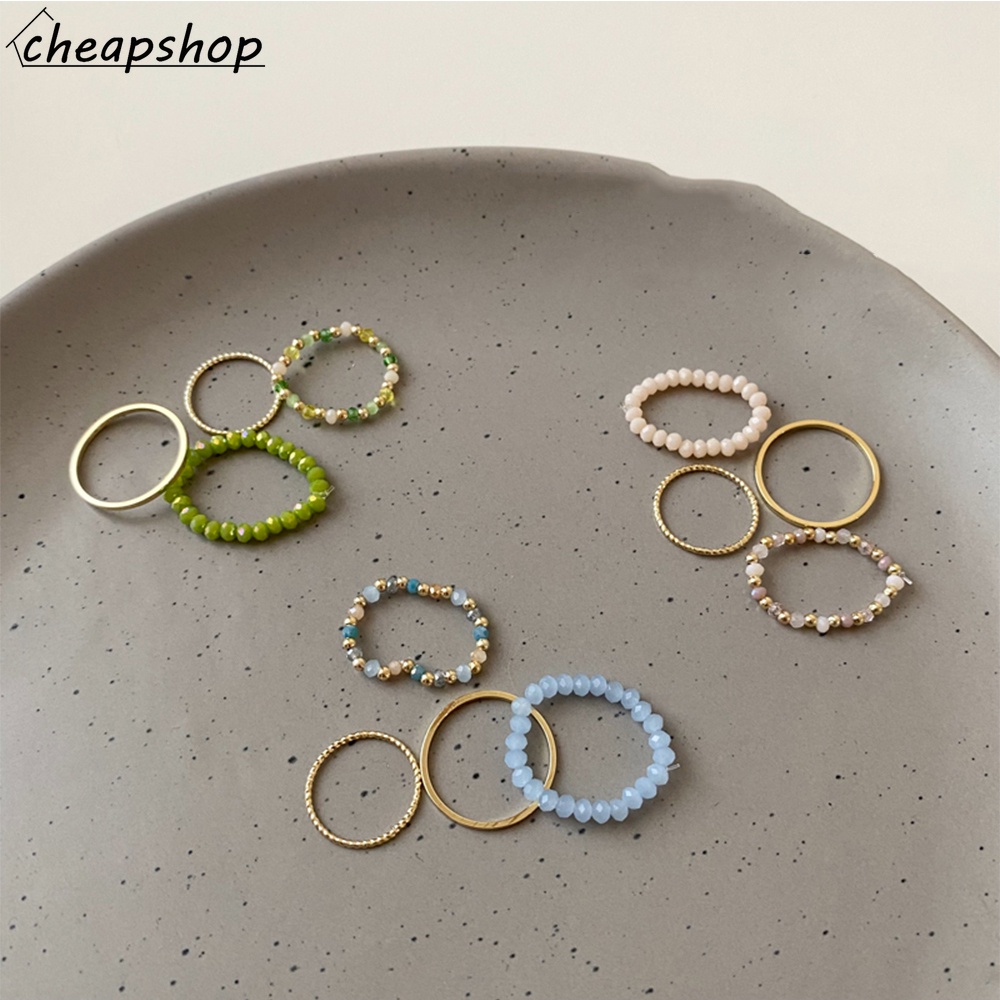 IFYOU 4pcs / set Cincin Manik-Manik Warna-Warni Gaya Korea Untuk Wanita