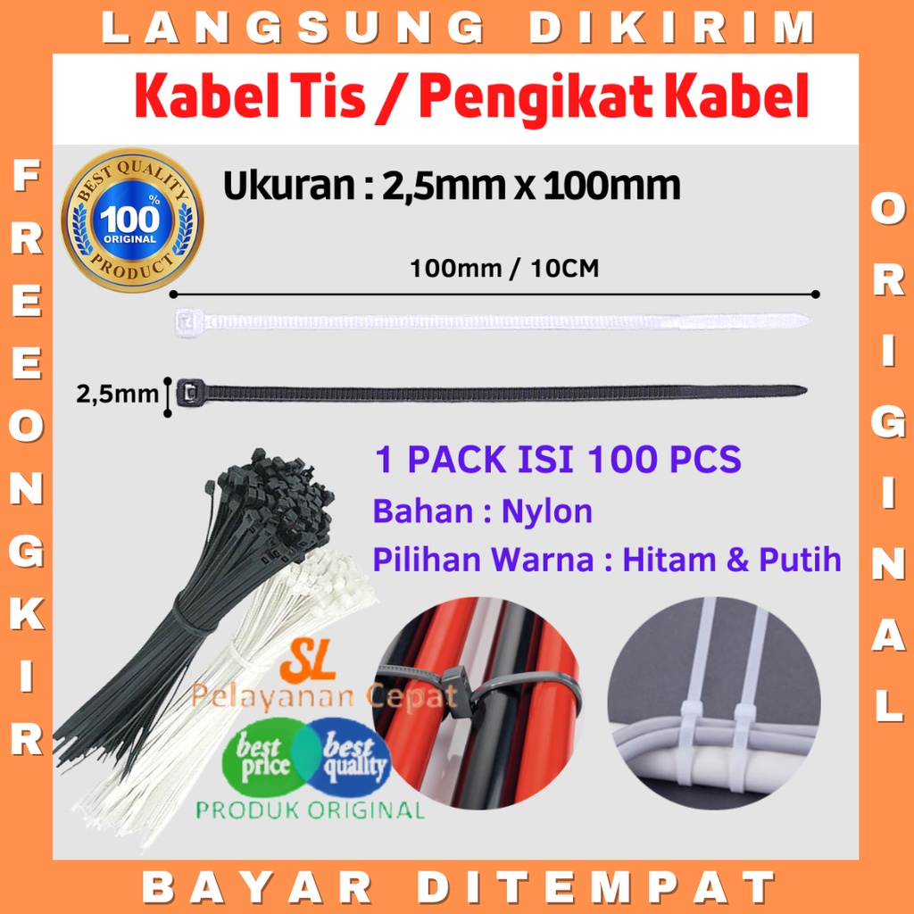 Cable Ties Pengikat Kabel Tis Murah Kabel Ties Putih Hitam 2,5mmX100mm 1 Pack Isi 100 pcs