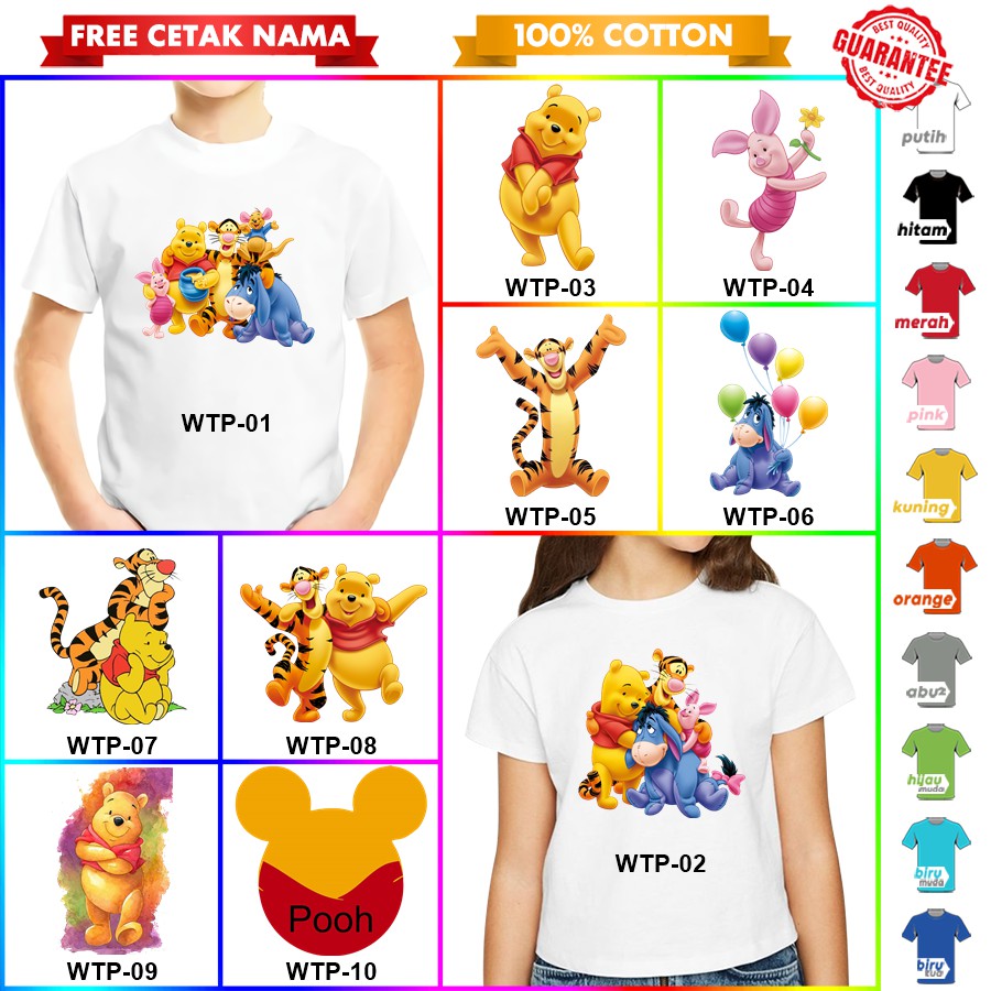 [FREE NAMA!!] Baju Kaos COUPLE  ANAK DAN DEWASA WINNIE THE POOH BANYAK MOTIF