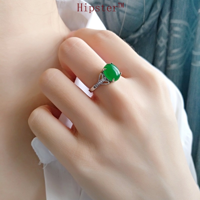 Korean Style Fashion Temperament Personality Platinum Emerald Ring