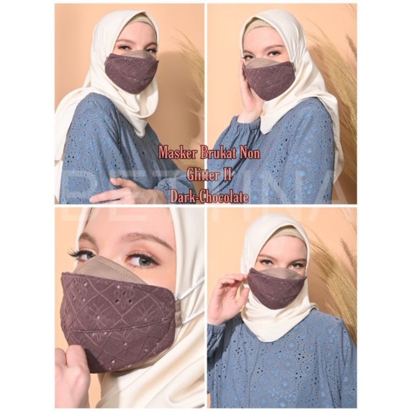 MASKER HIJAB KAIN BRUKAT NON GLITER MASKER PESTA MASKER LEBARAN MASKER NON MEDIS MASKER WANITA MASKER 3D MASKER HIJAB