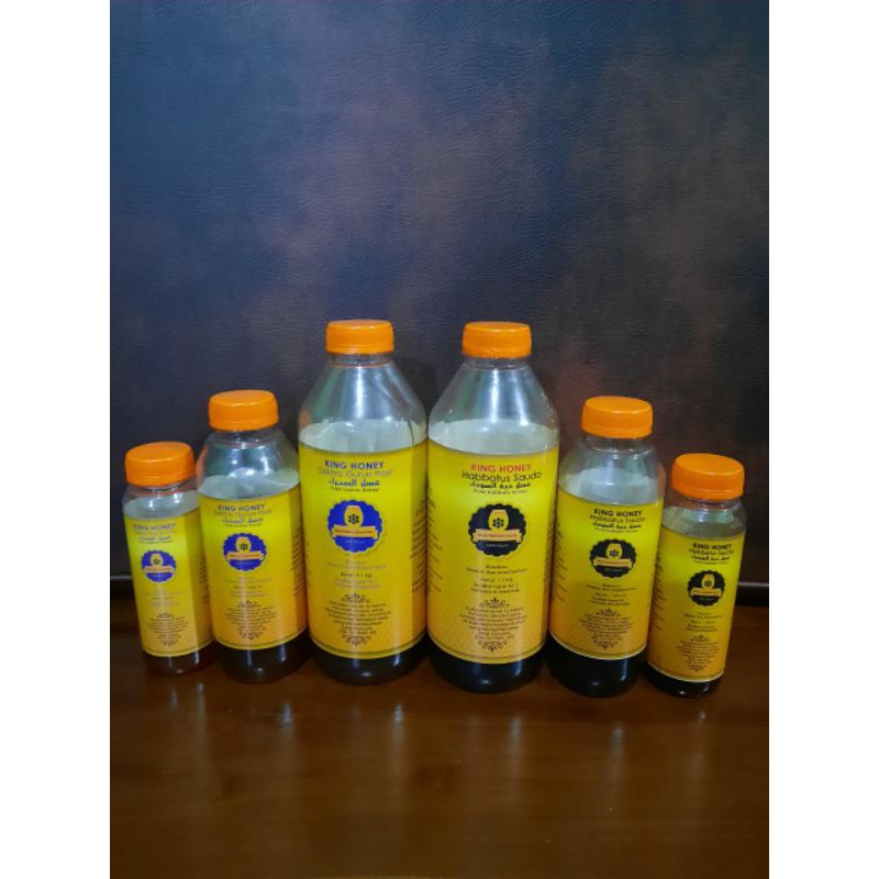 

Madu Mesir Habbatussauda, Shohro' / Sokhro (Gurun Pasir), Orange (Jeruk), Clover (Semanggi), Moringa (Kelor), Randu merk King Honey 250, 500 gr & 1kg Madu murni asli2