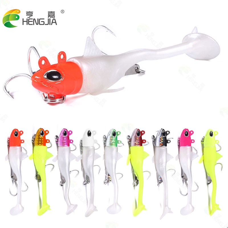 HENGJIA 1PCS 9 colors Soft Fishing Lure 10G 14G 21G 28G 35G 45G 55G Lead Head JIg Lure Silicone Bait T Tail