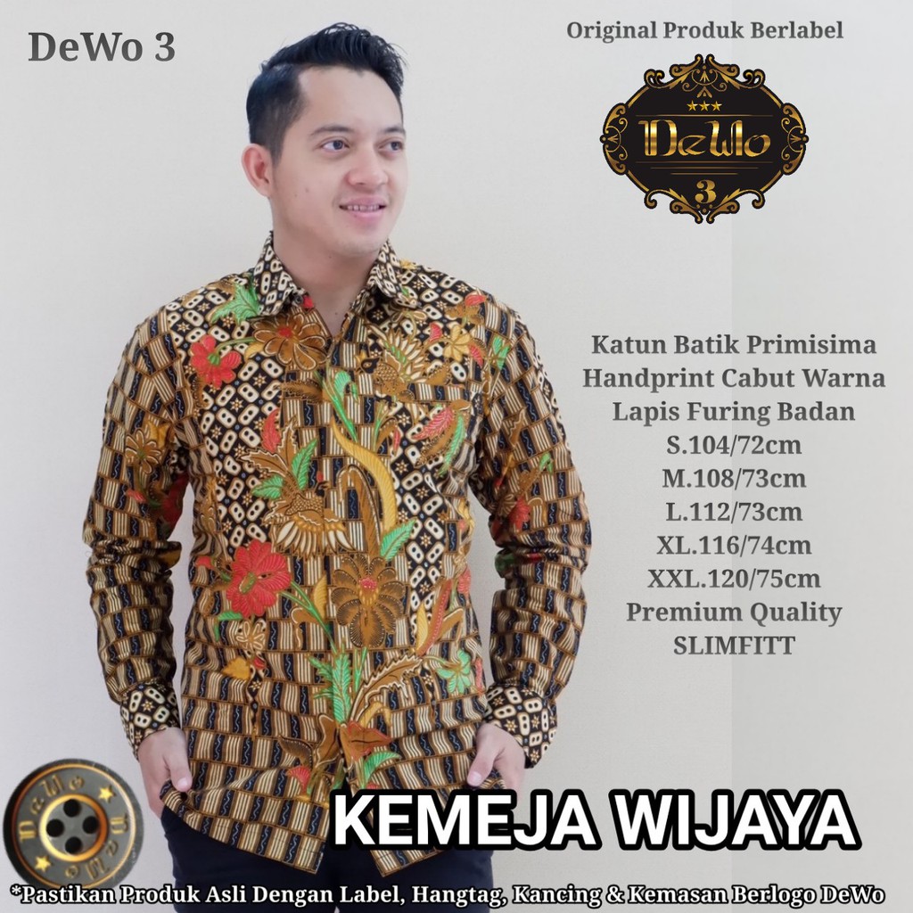 Atasan Kemeja Baju Batik Pria Lengan Panjang PREMIUM Modern LAPIS FURING WIJAYA DEWO