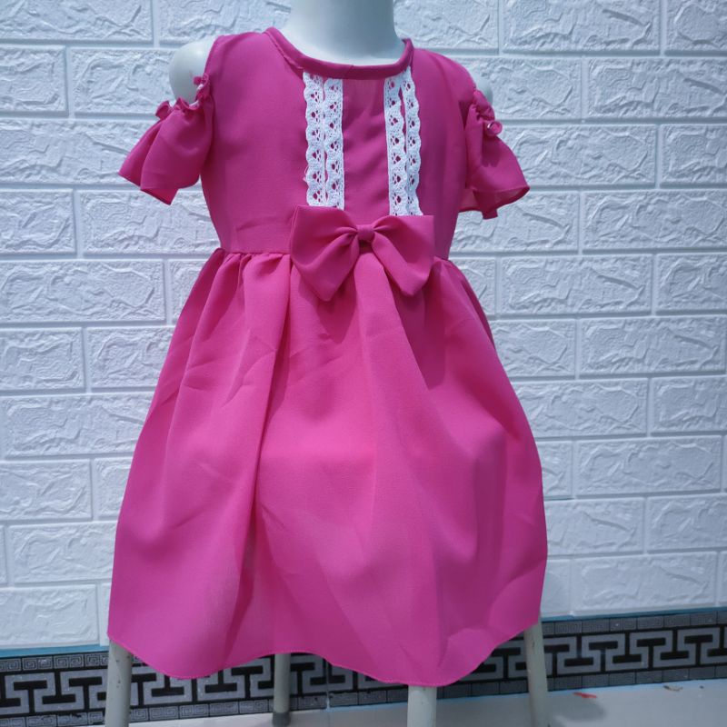 Dress anak girls 1 2 3 Tahun pita renda dada sabrina moscrepe ( Dress Pika)