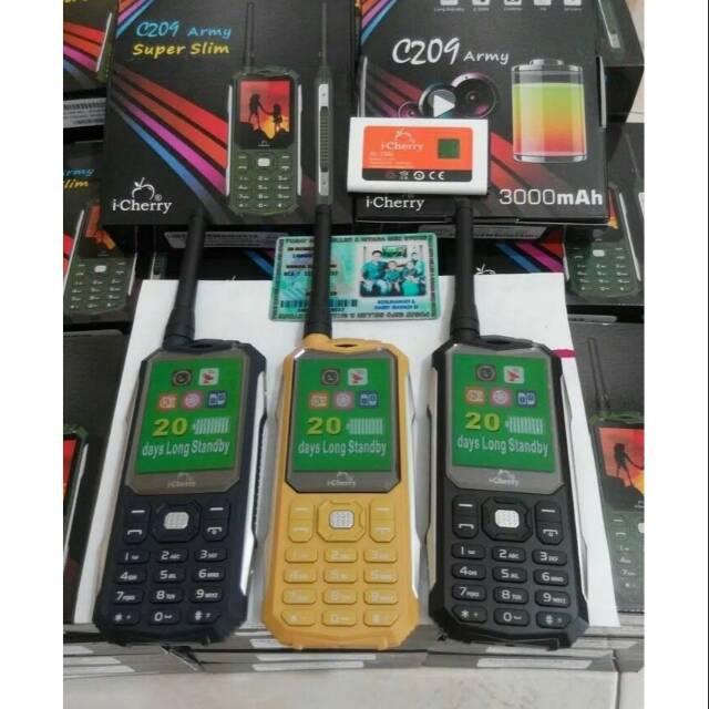 Icherry C209 Army, model outdoor, Batterai 3000 mAh, Antena bisa dilepas, Garansi 1 tahun