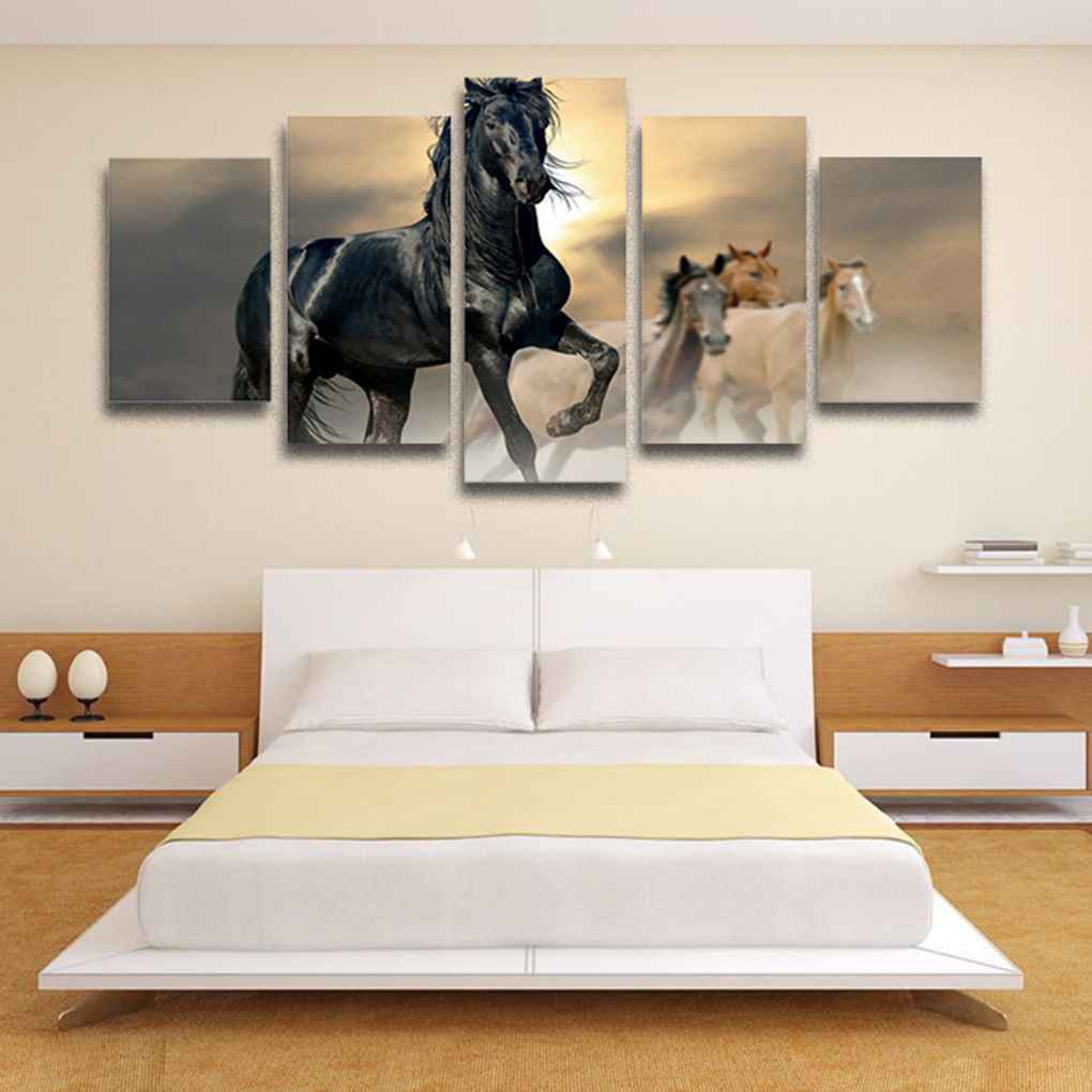 5 Panel Lukisan Dengan Bahan Kanvas Tanpa Bingkai Dan Gambar Kuda