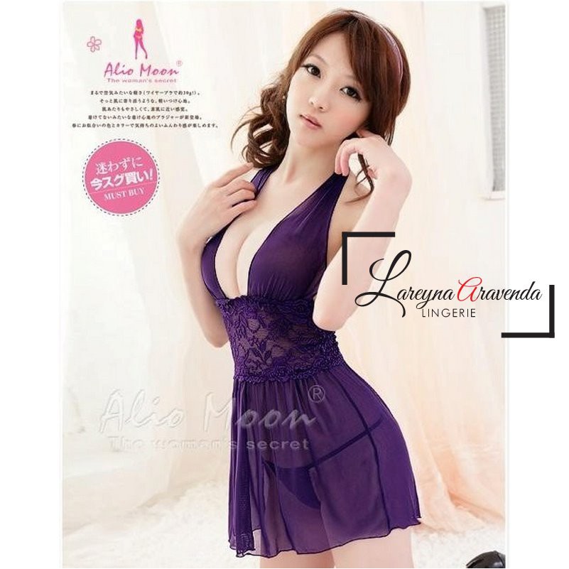 Set Lingerie Sexy + G String Transparan Model Gaun Lace LG046