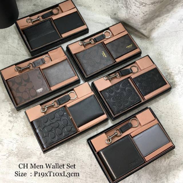COACH Men Wallet Set dompet gift cardholder kartu set keychain original authentic asli