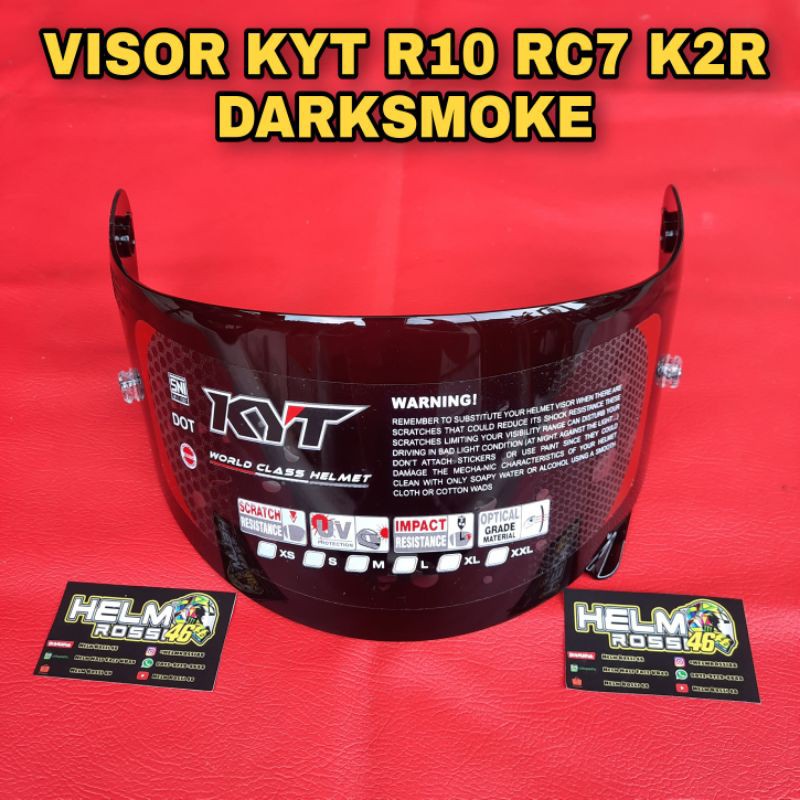 KACA VISOR FLAT KYT R10 + PUSH PIN DARK SMOKE || Clear Bening ORIGINAL Darksmoke ORI Hitam Plus Tear Off Post