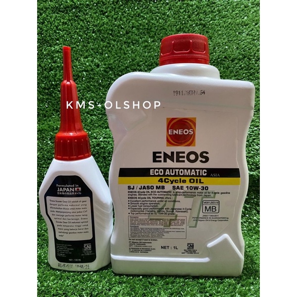 Paket Oli Mesin Motor Eneos Eco Auto Matic 10W30 1L / 1000 ml dan Oli Gardan Scooter Eneos 120 ml