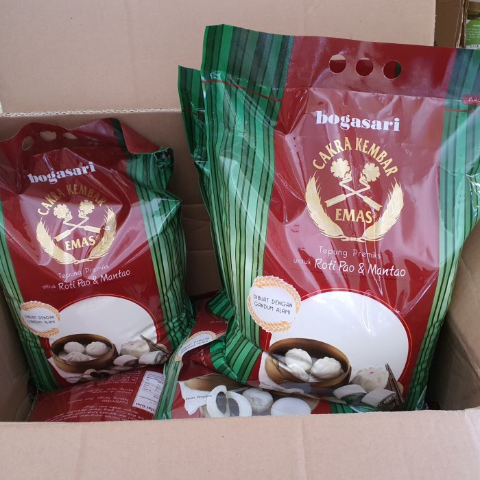 

BISA COD (Gojek/Grab) 5kg Tepung Cakra Kembar Emas untuk roti pao & mantao