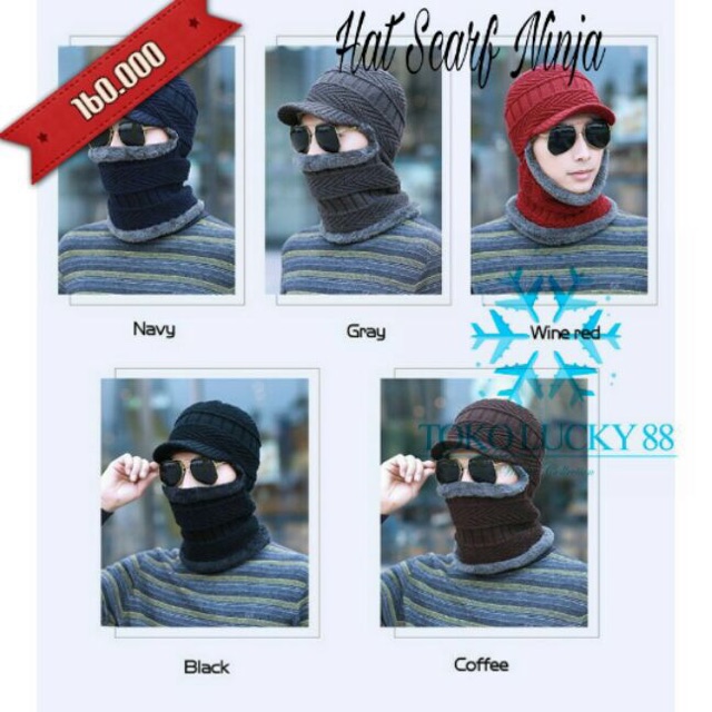 IMPORT Topi Syal bulu Ninja Winter Musim Dingin Rajut Wool Infinity