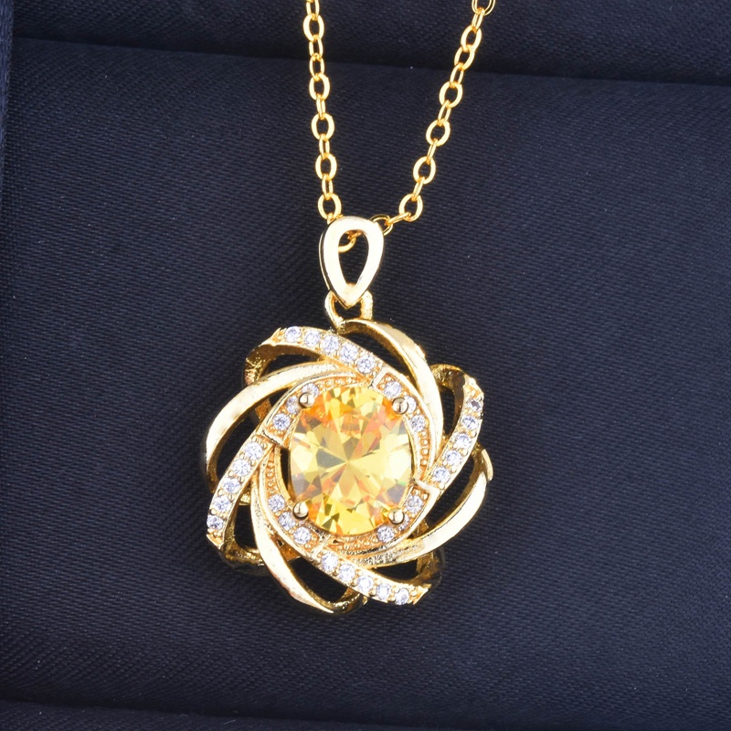 Sapphire Kalung Liontin Kristal Safir Bentuk Oval Spiral Bunga Gaya Elegan Romantis Untuk Wanita
