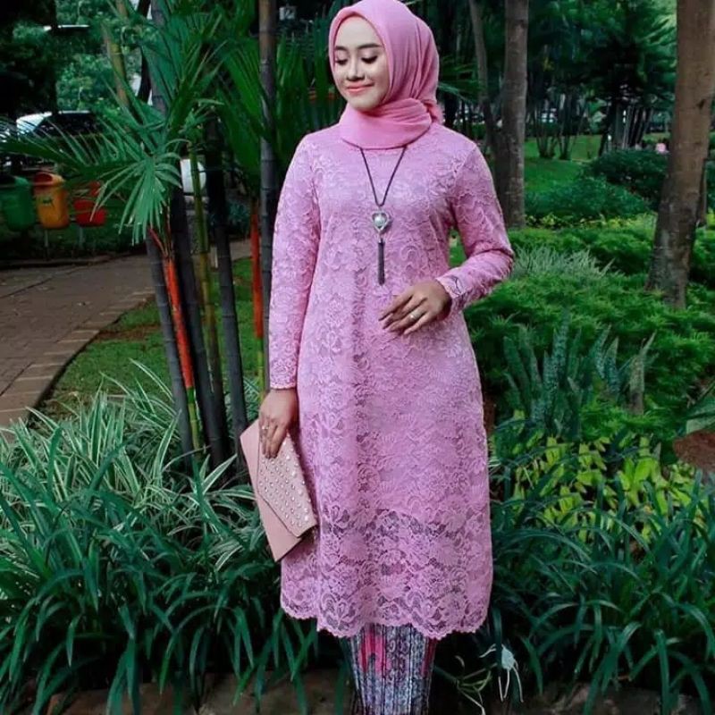 IndahKebaya | SET PAKAIAN KEBAYA TUNIK BRUKAT MODERN / BROKAT JUMBO MUSLIM / BAJU UNTUK KONDANGAN PESTA MURAH KWALITAS  / WARNA HITAM / HIJAU / COKSU MOCCA / SILVER / DUSTY