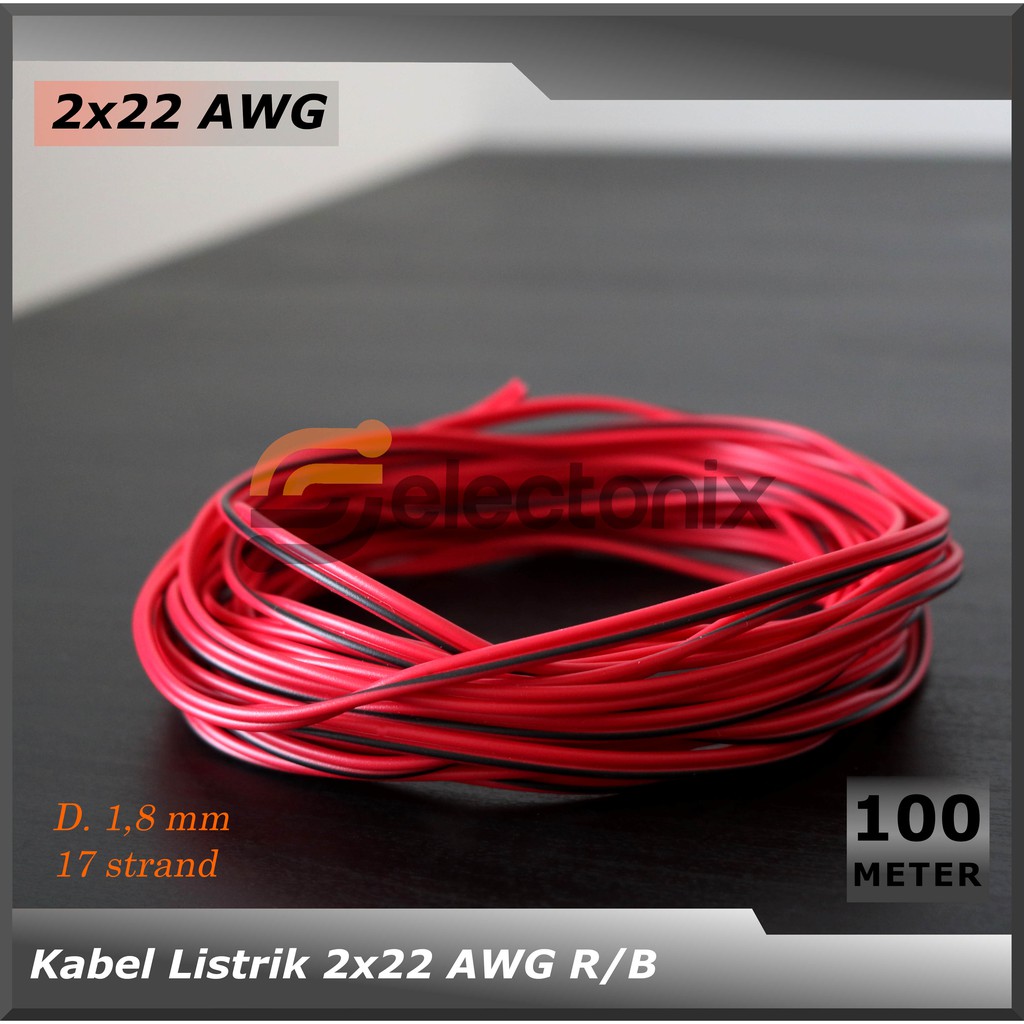 Kabel Listrik 2 x 22 AWG | Merah/Hitam [1m]