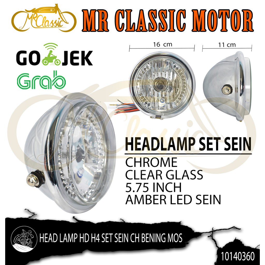 Head Lamp/Lampu Depan HD H4+Sein Chrome Bening Variasi Motor Custom