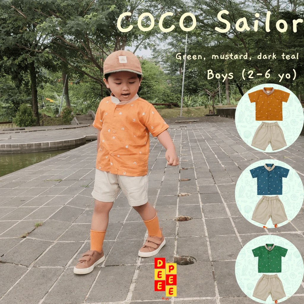 Baju setelan anak laki-laki COCO SAILOR | Baju atasan dan celana anak laki-laki kerah koko umur 1 2 
