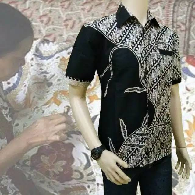 tey-17 Batik Pria ASJ SA HRB026 Kenongo Kemeja Tosca Pendek Pekalongan Padi M L Xl Sogan Tulis ::