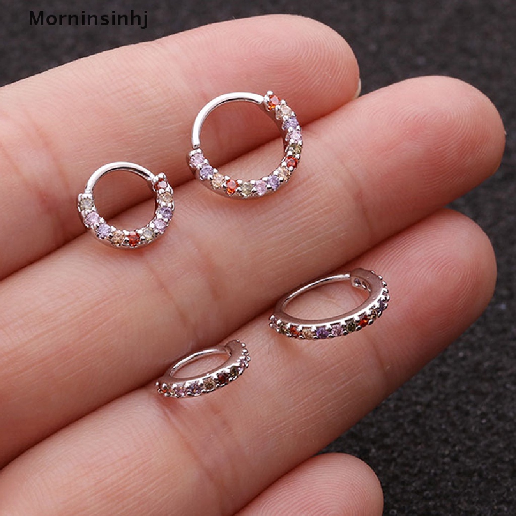 1 Pc Anting Hoop Bahan Stainless Steel Ukuran 6 / 8 / 10mm Dengan Zircon