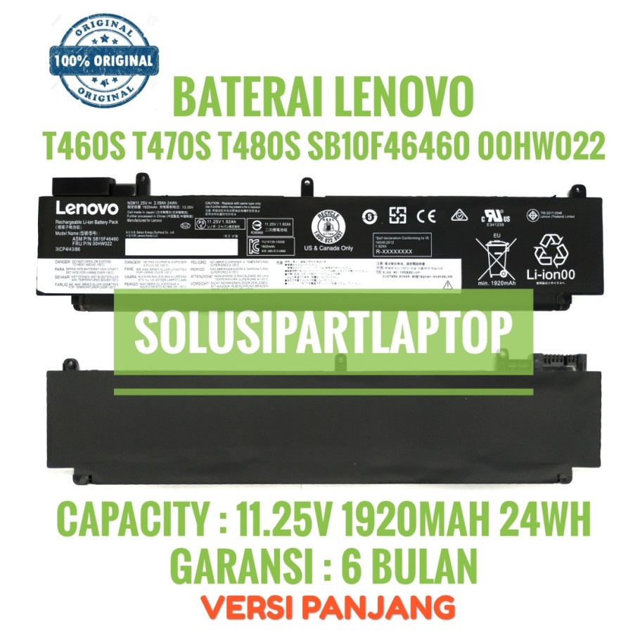 Baterai Lenovo Thinkpad Battery Compatible T460s T470s Ori