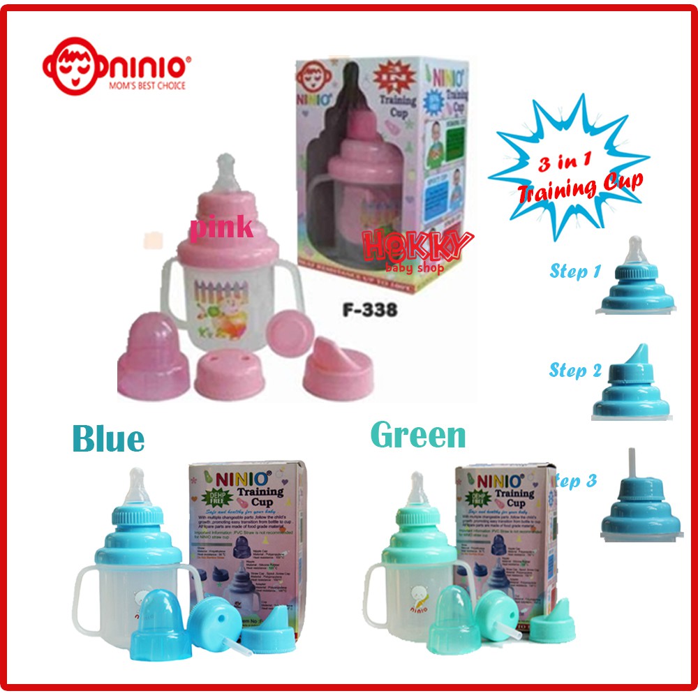 Ninio Training Cup 3 in 1 Botol Susu Bayi Gelas Training / Gelas Minum Anak / Straw Cup / Spout Cup