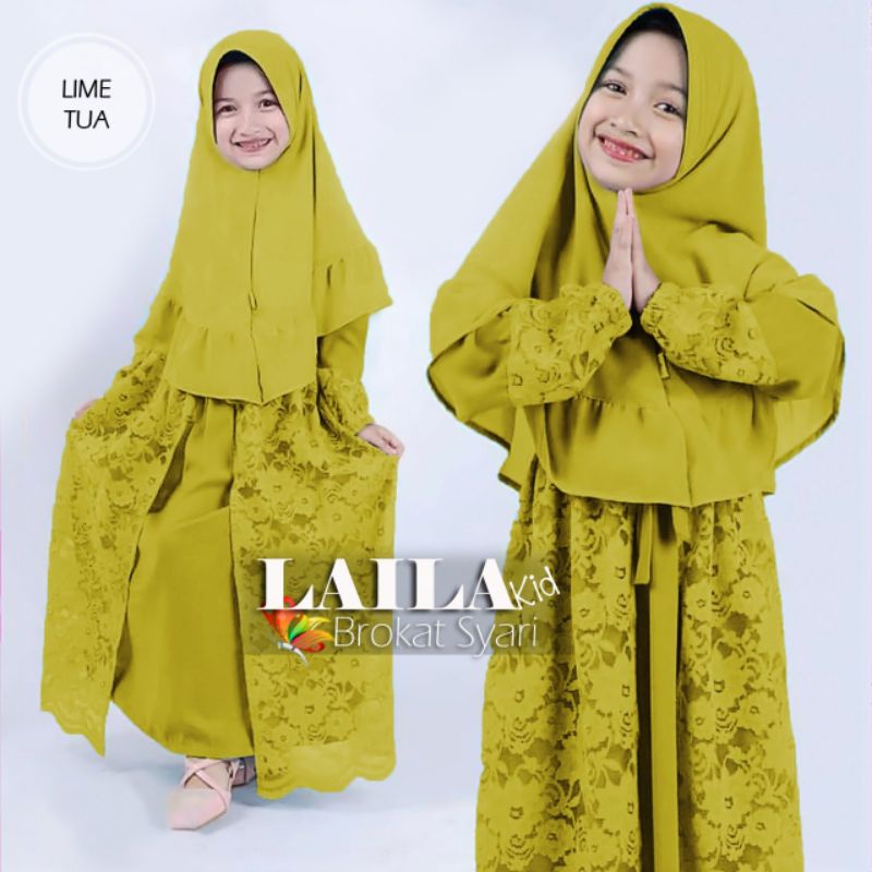 SYARI KID ANAK LAILA, BRUKAT, MOSCREPE, GAMIS, HIJAB, MUSLIM, DRESS