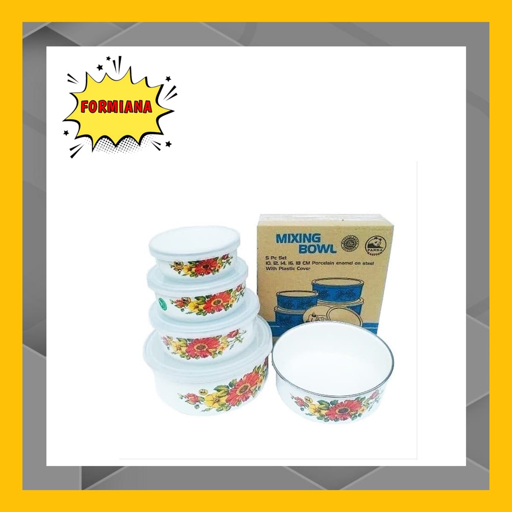 FM - Maspion mangkuk mixing bowl 5pcs porcelain enamel + tutup / rantang