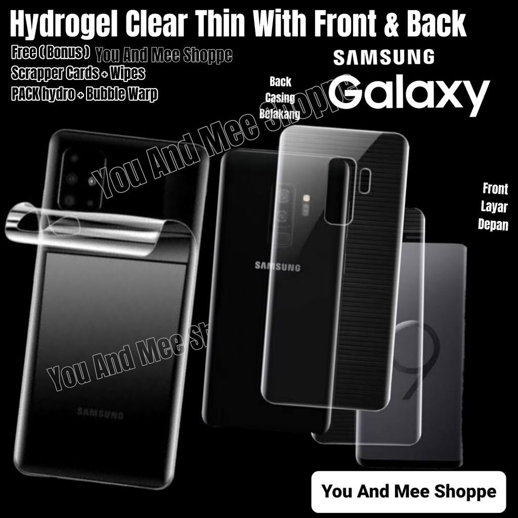 Hydrogel Clear Front-Back SAMSUNG S10 S10+ S10-5G S10E S10Lite S8 S8+ S9 S9+ S7 FLAT S7Edge S6 S6Edge EDGE+ Hidrogel Full Cover-Ful Coverage Bening Glossy-Glosy Jelly-Jel Hydro Depan-Belakang Antigores-Anti Gores Transparent Tipis-Bagus-Laris Plus Lite E