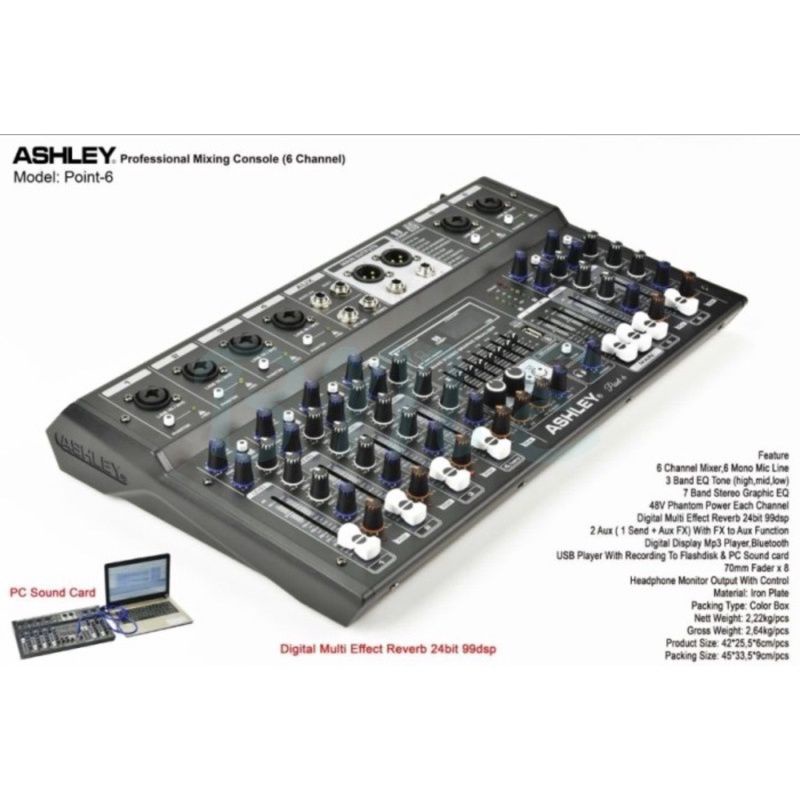 Mixer Ashley Point 6 Original 6 Channel Bluetooth - PC Soundcard