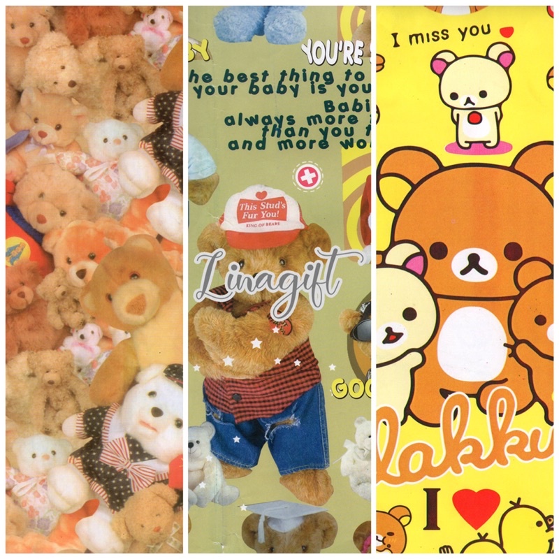 ( 5 Lembar ) SR BEAR - KERTAS KADO GLOSY - GIFT WRAP PAPER CUTE TEDDY BEAR RILAKUMA BERUANG BONEKA DOLL