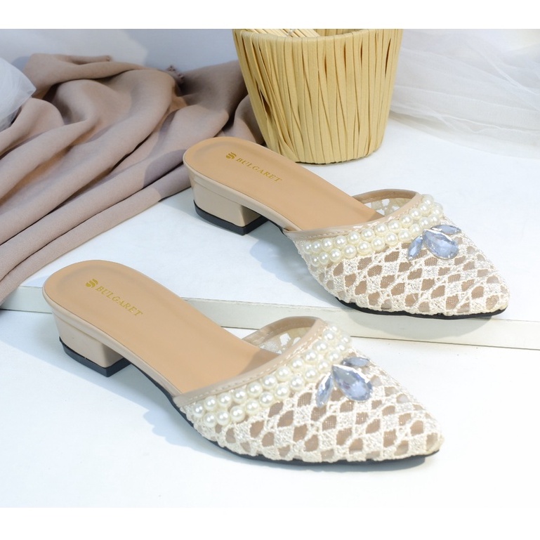 FLASH SALE 7.7 Sandal Wanita Heels Brukat Strap Mutiara HD 09