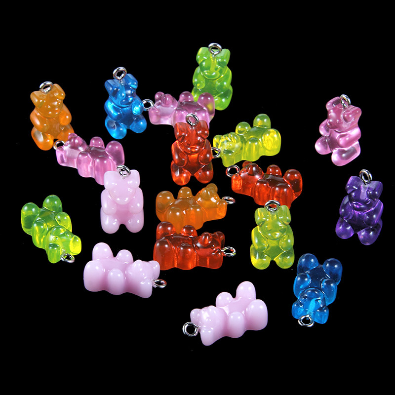 50Pcs 21mm*11mm Bear Charms Resin Cabochons Glitter Gummy Candy Necklace Keychain Pendant DIY Making Accessories