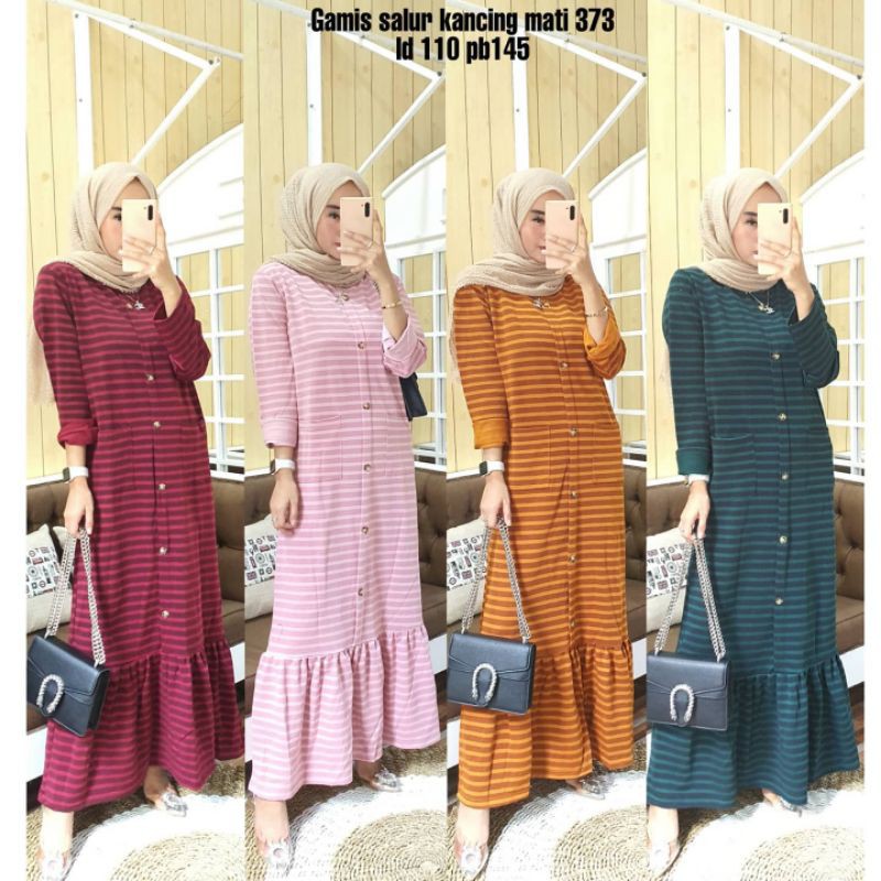 GAMIS SALUR KANCING TANGAN BUNGA REMPEL BAWAH