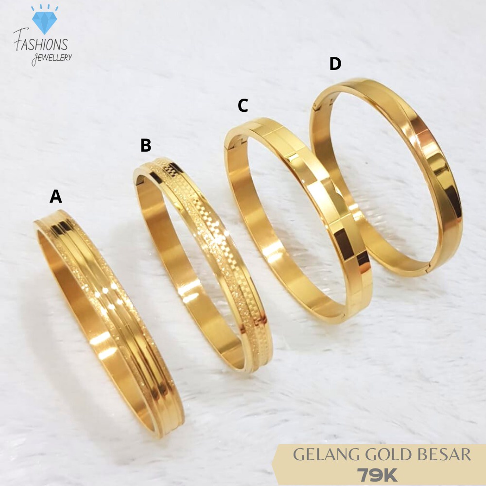 Gelang tangan titanium gold polos ukuran besar