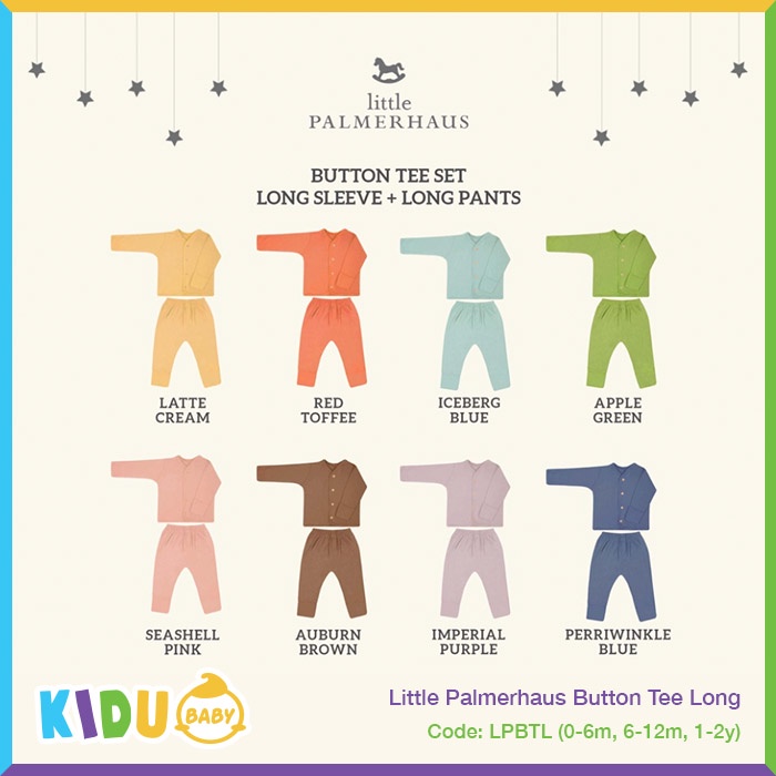 Little Palmerhaus Button Tee Long Baju Bayi Baju Anak Lengan Panjang Celana Panjang Kidu Baby