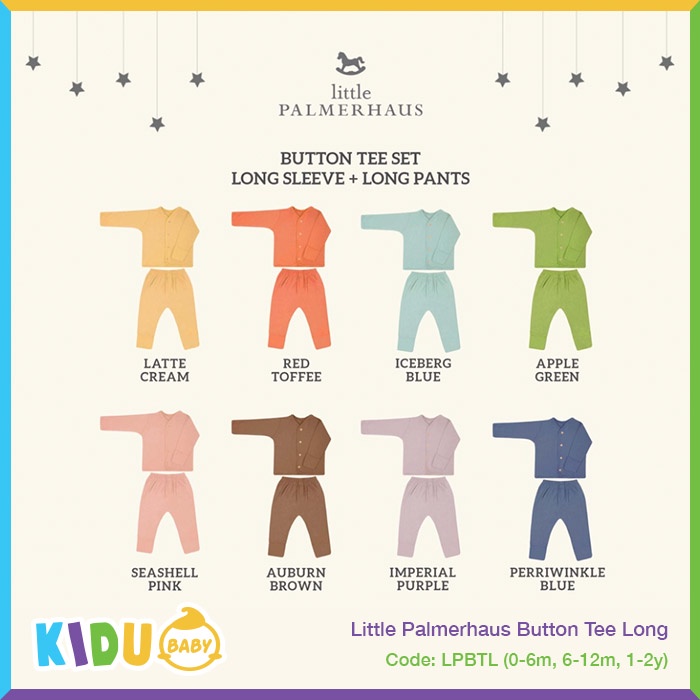 Little Palmerhaus Button Tee Long Baju Bayi Baju Anak Lengan Panjang Celana Panjang Kidu Baby