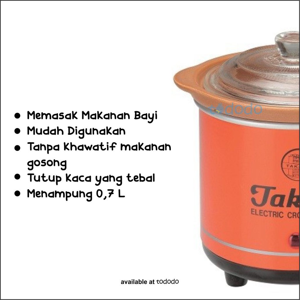 Slow Cooker Takahi 0.7 LT Alat Masak Makanan Bayi 1188