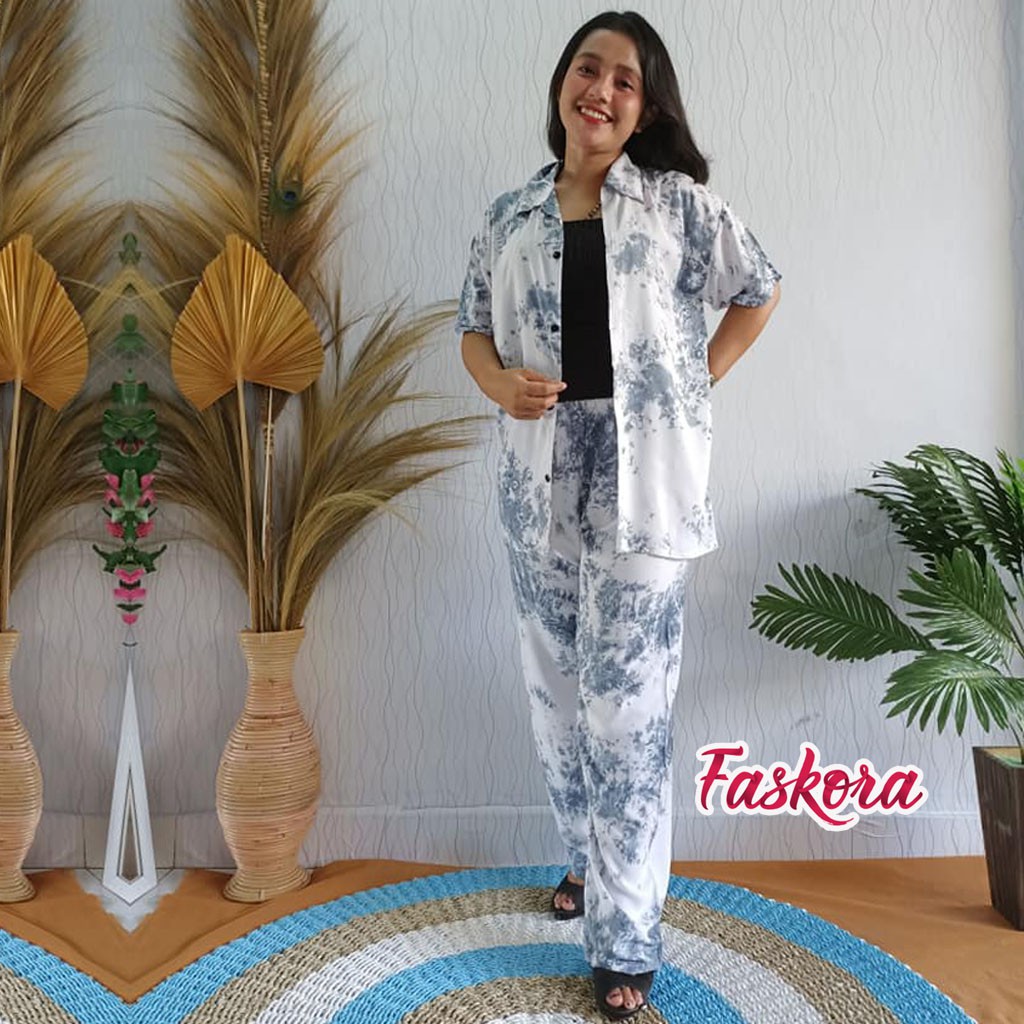 One Set Tie dye Wanita Lengan Pendek - Setelan Jumbo Rayon Wanita Kekinian - Pajamas Tiedye Set