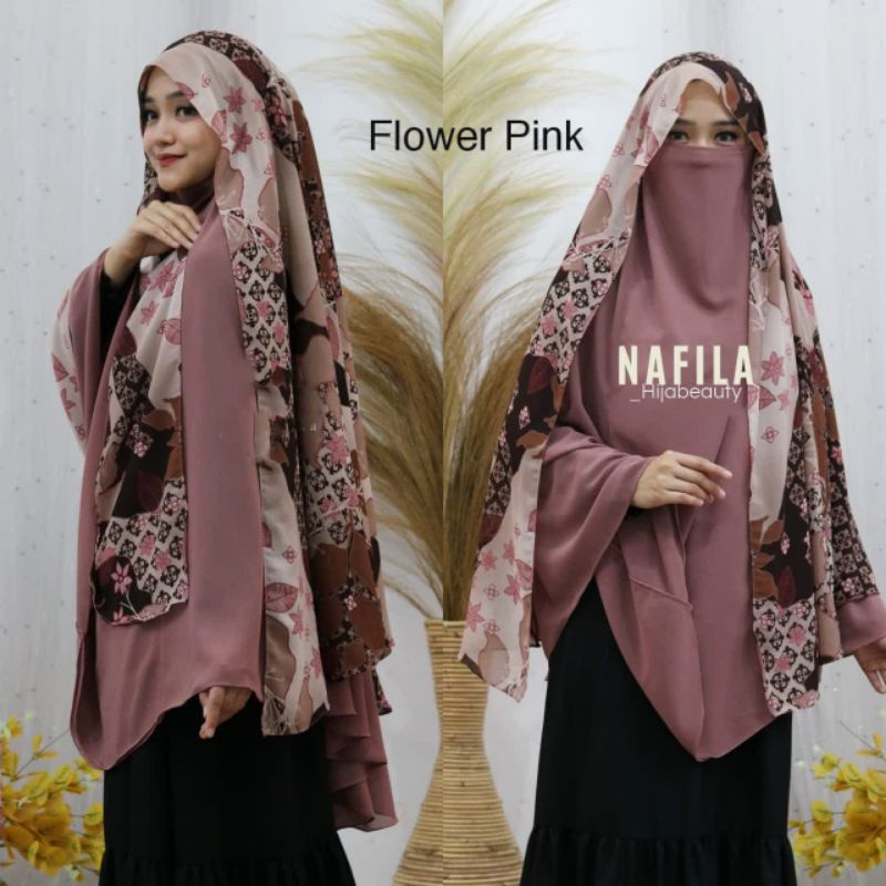 Khimar Motif Flower Ceruty Babydoll 2 Layer Premium Original Murah