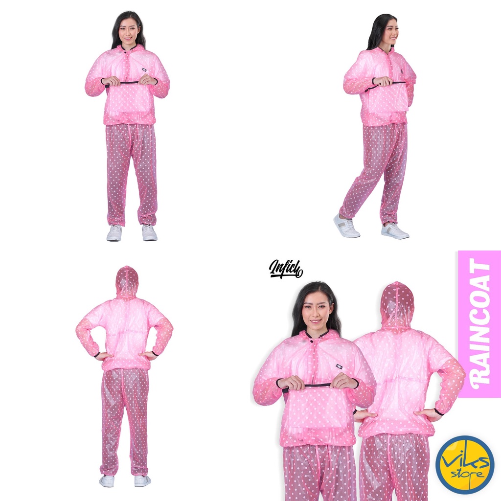 Jas Hujan Pria Wanita Cowok Cewek Dewasa Anti Tembus Mantel Sauna Tebal Bahan Pvc Karet Sepeda Gym Jaket Lari Jas Hujan Wanita Polkadot Inficlo