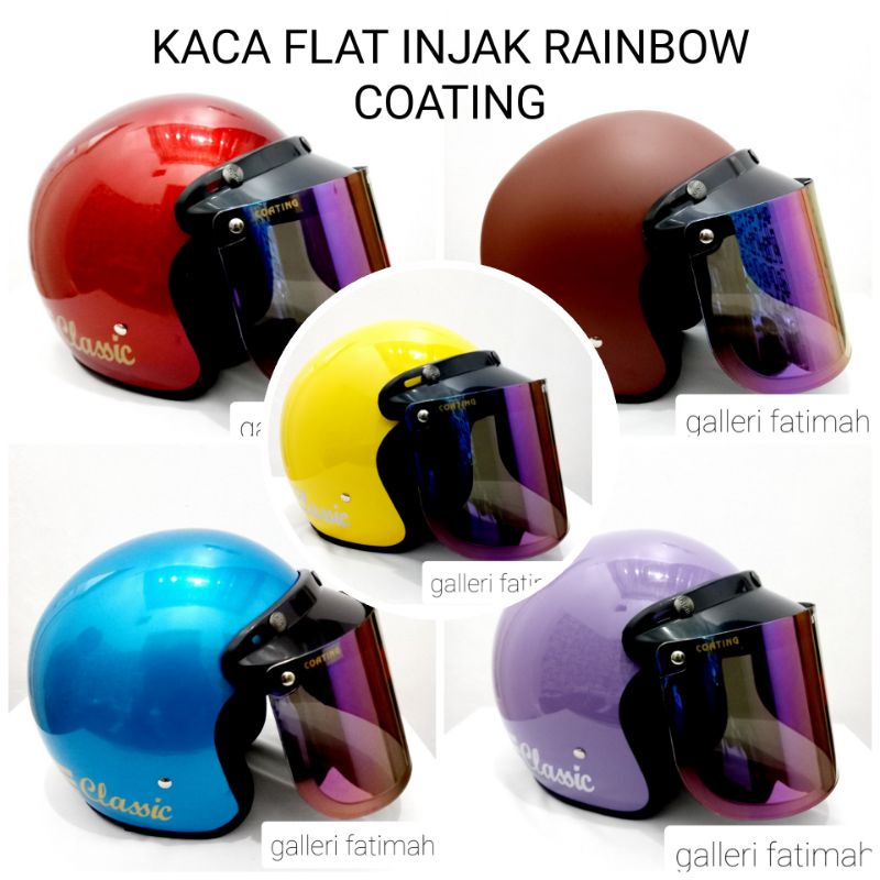 Helm bogo retro dewasa classic KACA FLAT INJAK PELANGI / RAINBOW COATING FREE BUBBLE WRAP