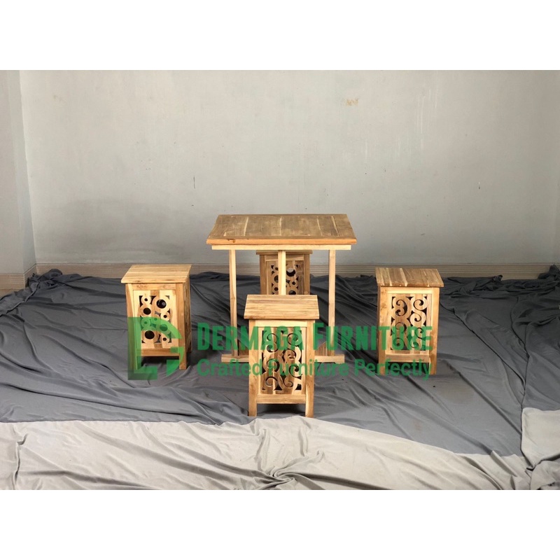 SET MEJA MAKAN BLOK JATI MINIMALIS MEJA CAFE MURAH MEWAH DERMAGA FURNITURE JEPARA