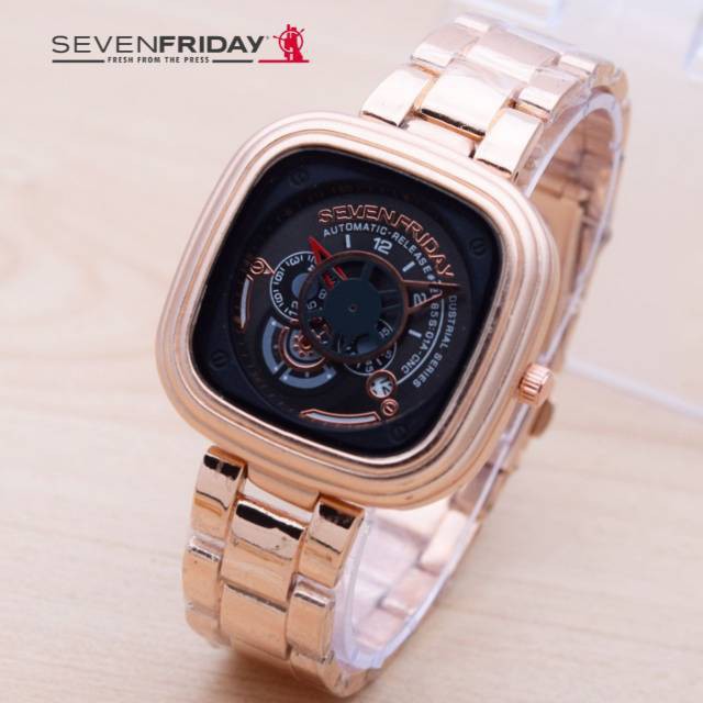 JAM TANGAN SEVENFRIDAY RANTAI ROSE GOLD PLAT HITAM