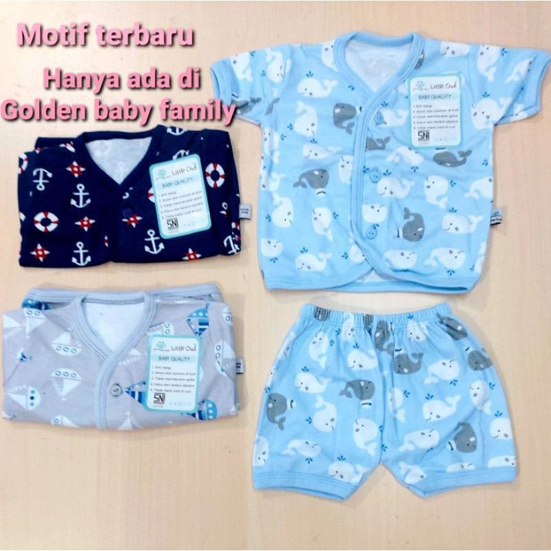 3 Pcs LITTLE OWL Setelan Kancing Depan pendek Size S-XXL