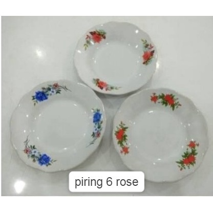 (KHUSUS GOSEND) Piring Keramik Rose Lucky 6 Inch / 7 Inch / 8 InchPiring makan (12 pcs)