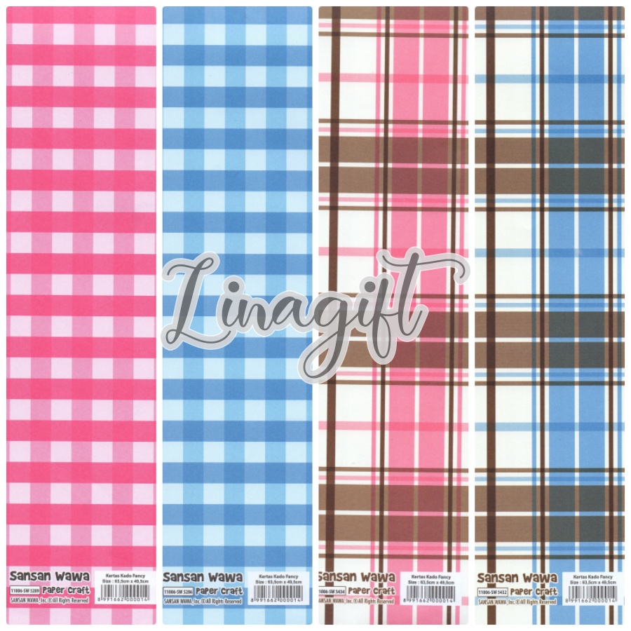 ( 5 Lembar ) KOTAK SANWA - KERTAS KADO - GIFT WRAP PAPER SANSAN WAWA NETRAL / VINTAGE / CHECKERED KOTAK / DEWASA / RED BLACK GRADASI