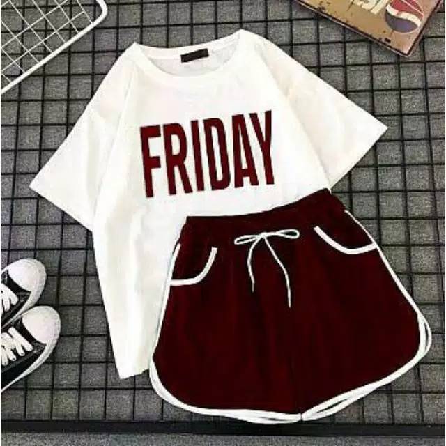 Fourfashion Set Friday Atasan + Celana bahan katun ukuran fit to L 1R