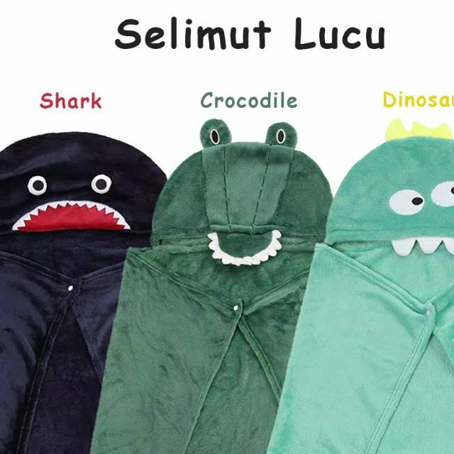 Miniso Hooded Leisure Blanket Selimut Hoodie Shiba Deer Cat Dino Croco Shark